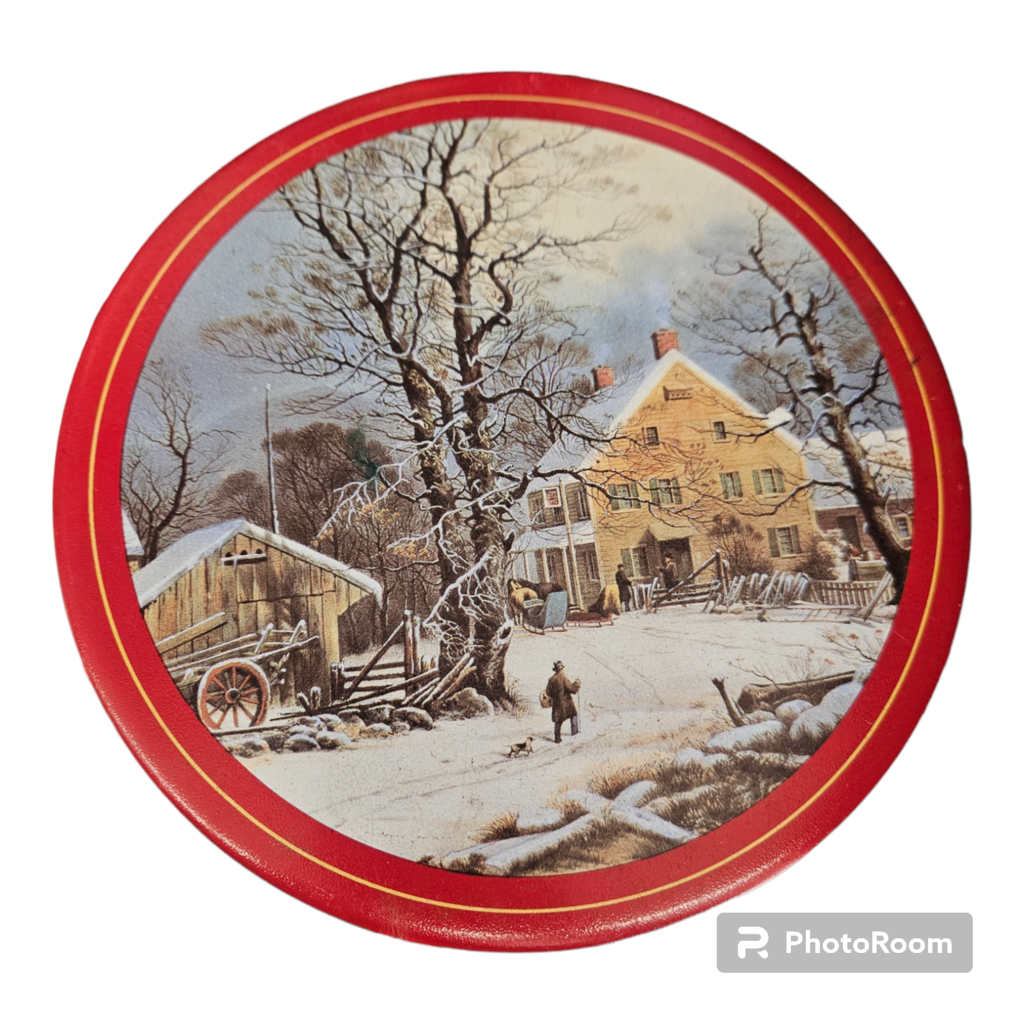 Christmas Tin Winter Scene Vintage Old Homestead Photo