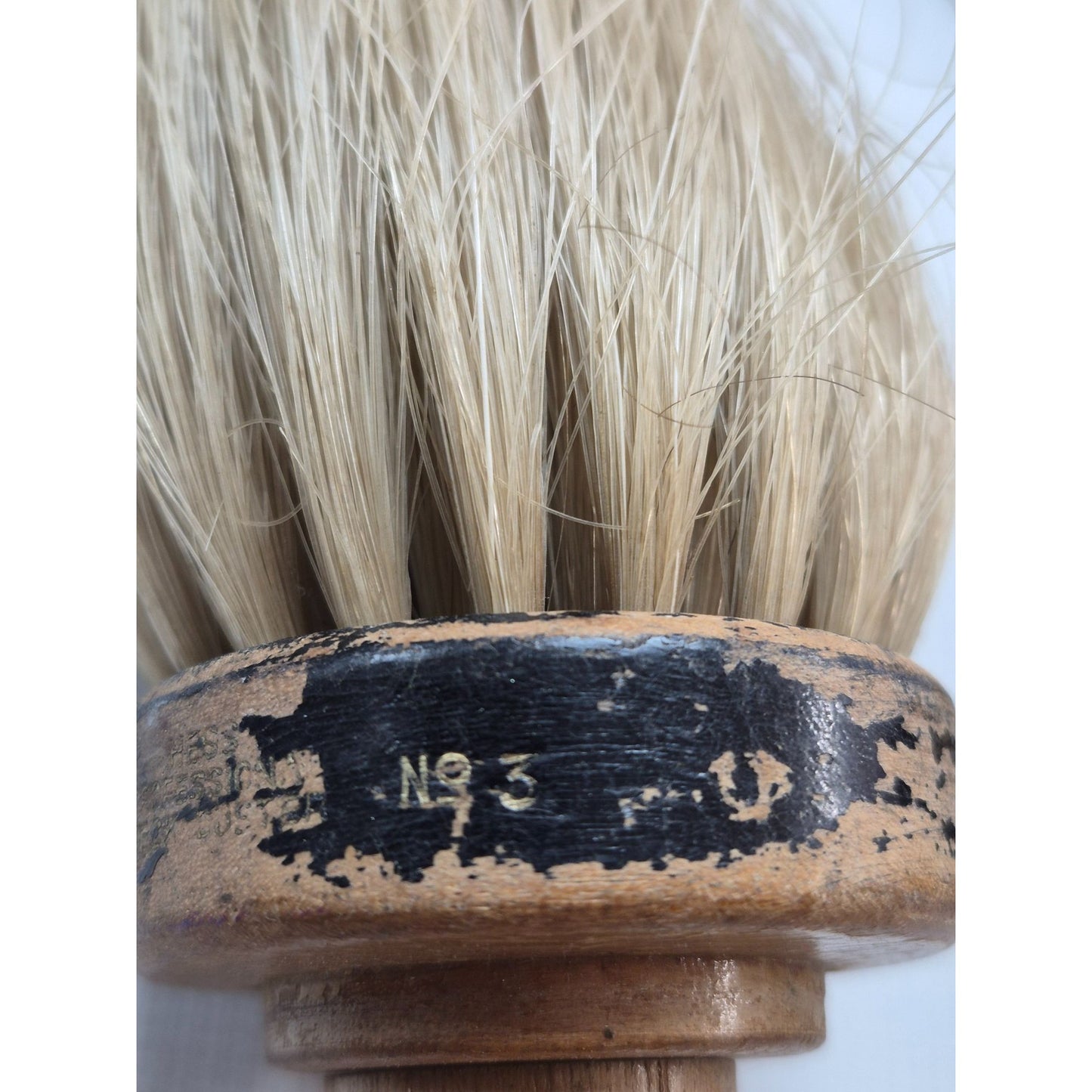 Antique Horsehair Barber Duster Neck Brush Shaving No 3 Wood Handle Grooming