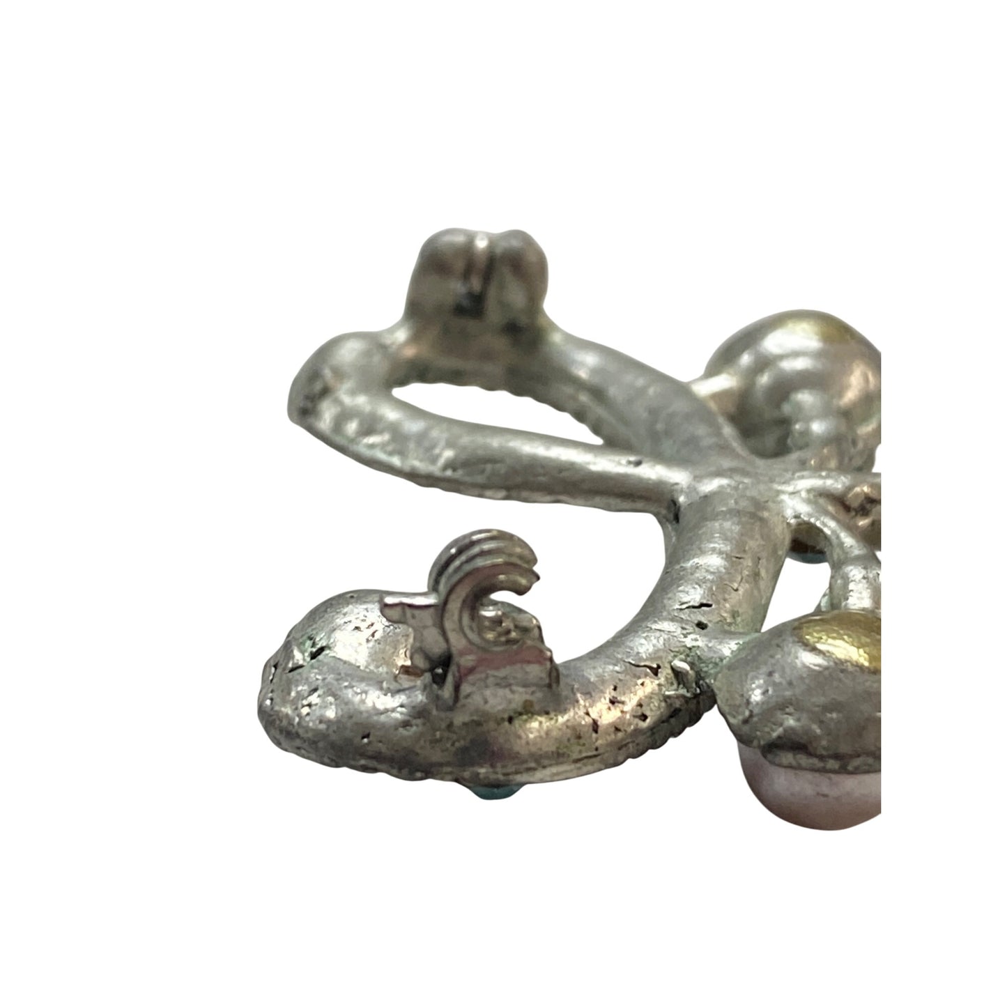 Vintage Silver Tone Rhinestone & Faux Pearl Brooch Pin