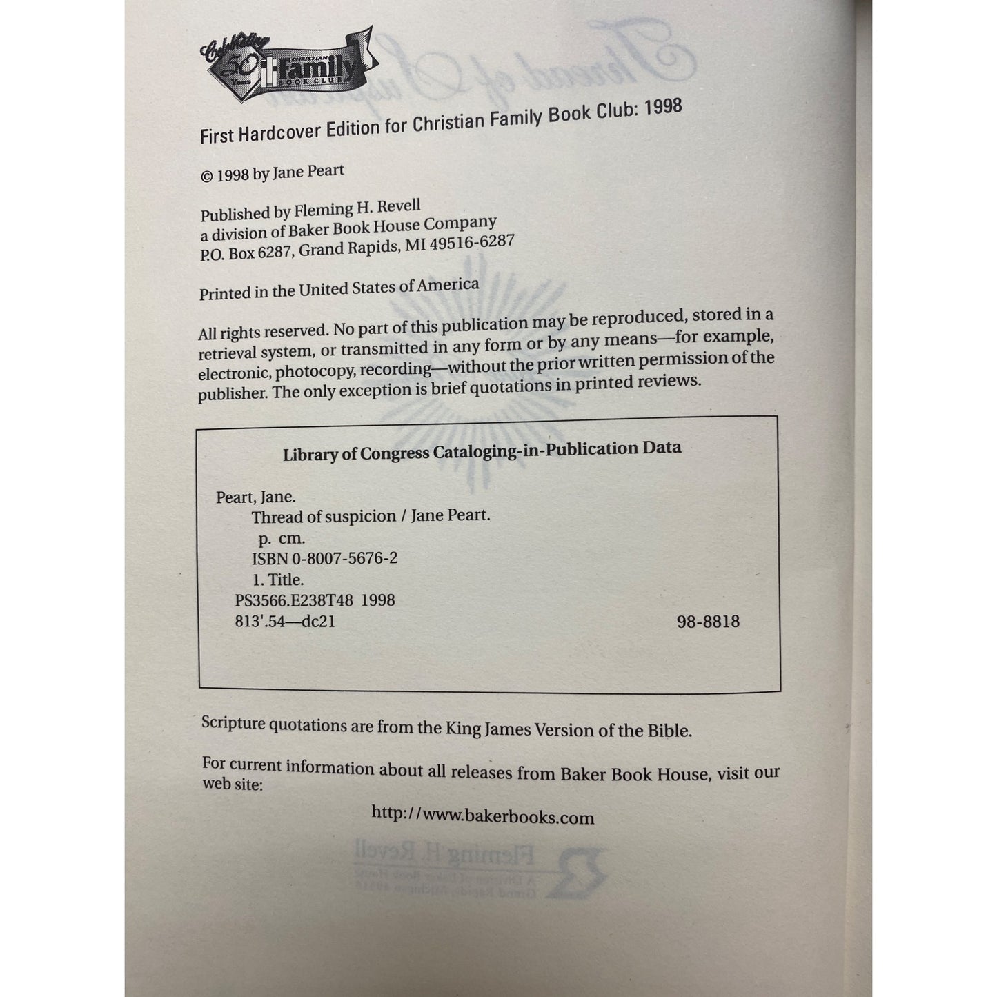 Thread Of Suspicion By Jane Peart