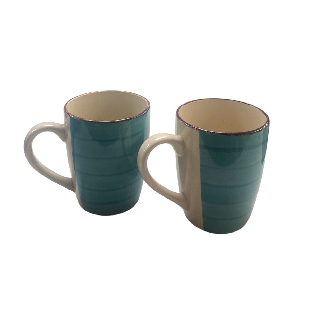 Turquoise & Cream Stoneware Mugs