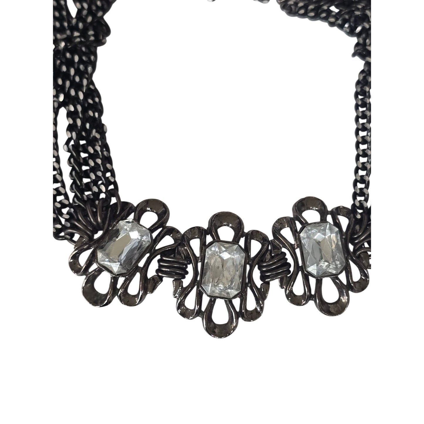 Vintage Multi-Chain Necklace Clear Rhinestone