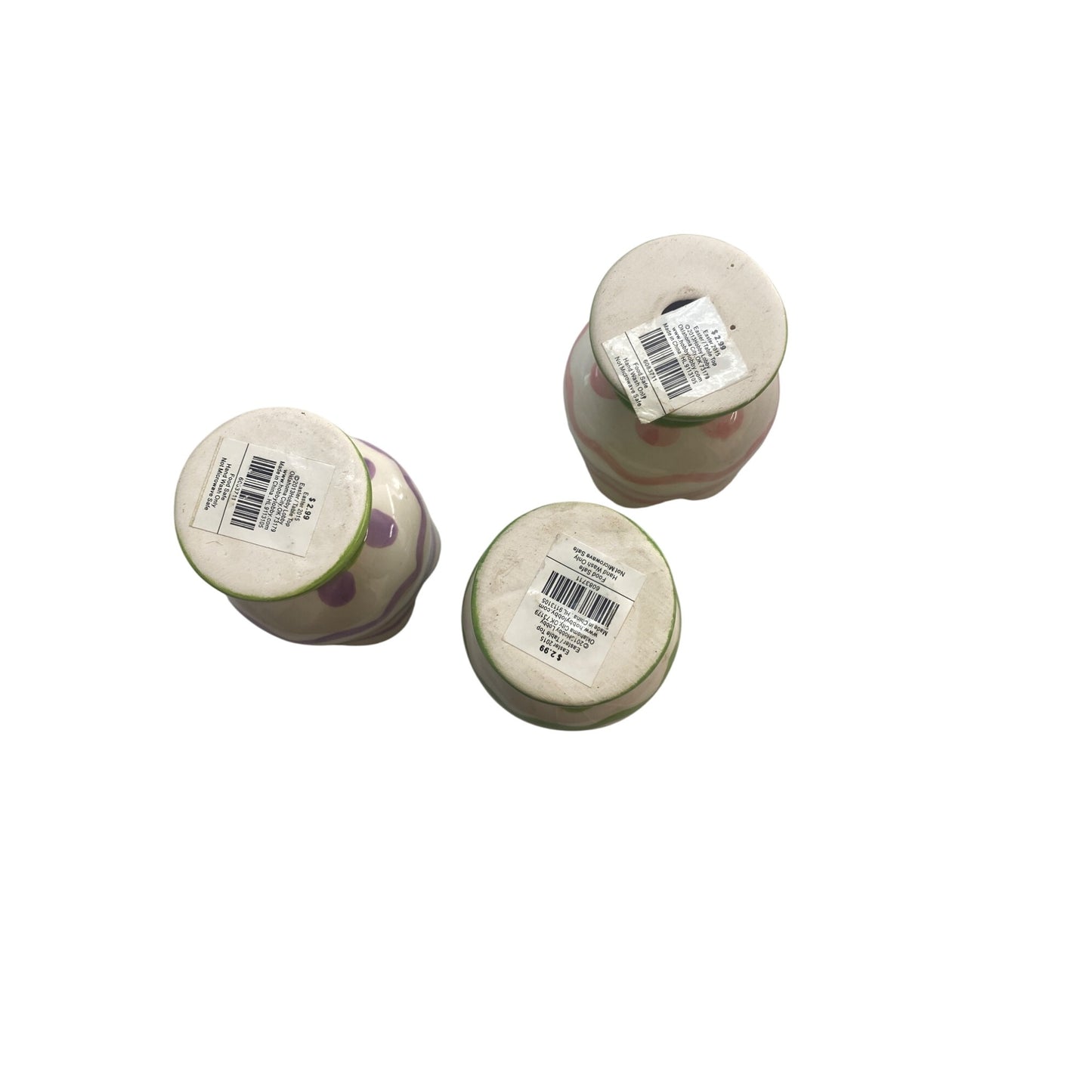 Set Of 3 Ceramic Tulip Egg Cups With Pastel Stripes In Purple Pink & Green