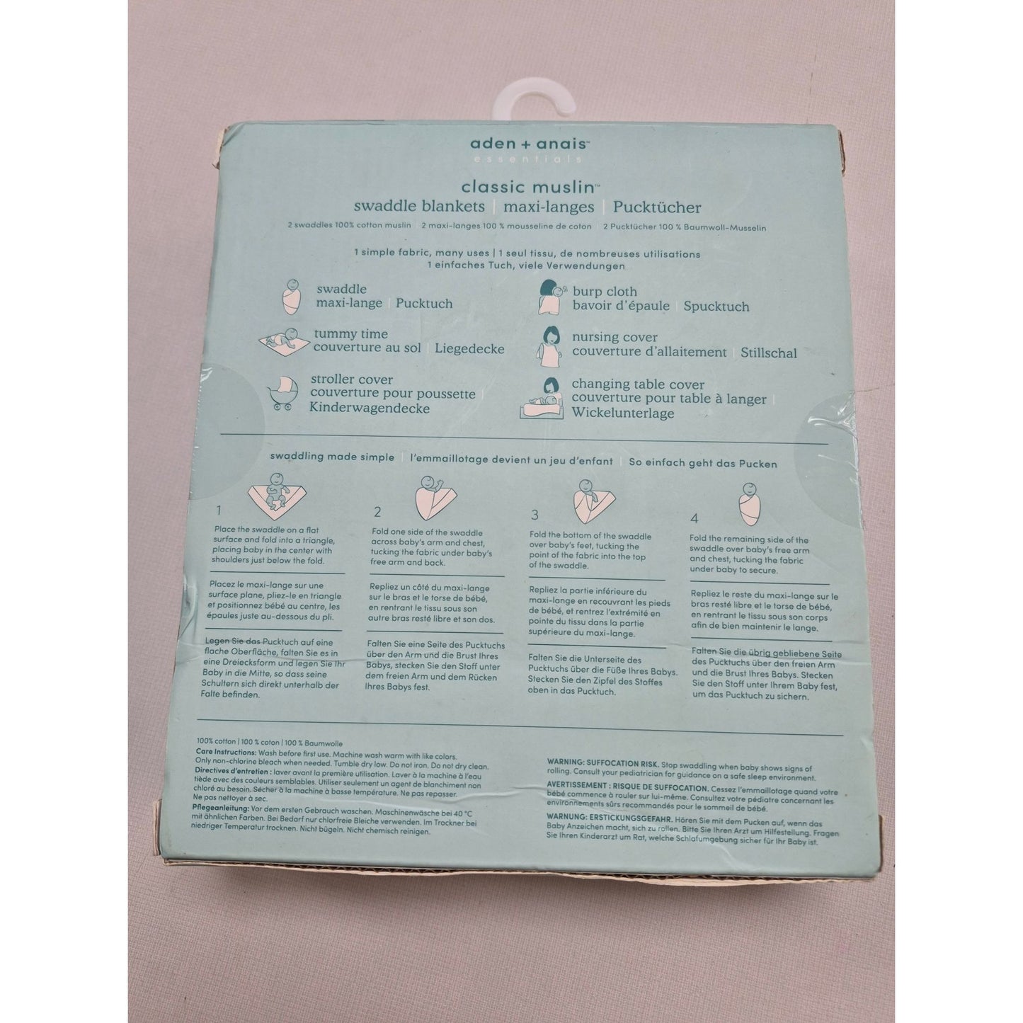 Aden + Anais Essentials Classic Muslin Swaddle Blankets 2-Pack 44"x44" 100% Cotton Elephant & Giraffe Print