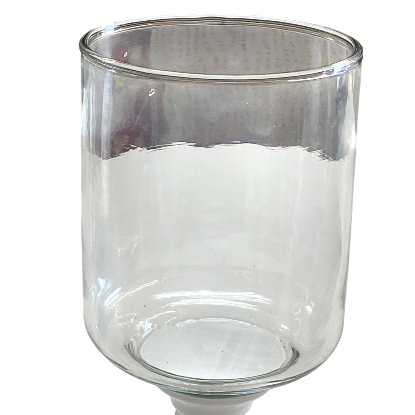 Glass & White Metal Pedestal Candle Holder