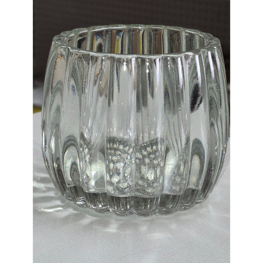 Vintage Ribbed Clear Glass Candle Holder