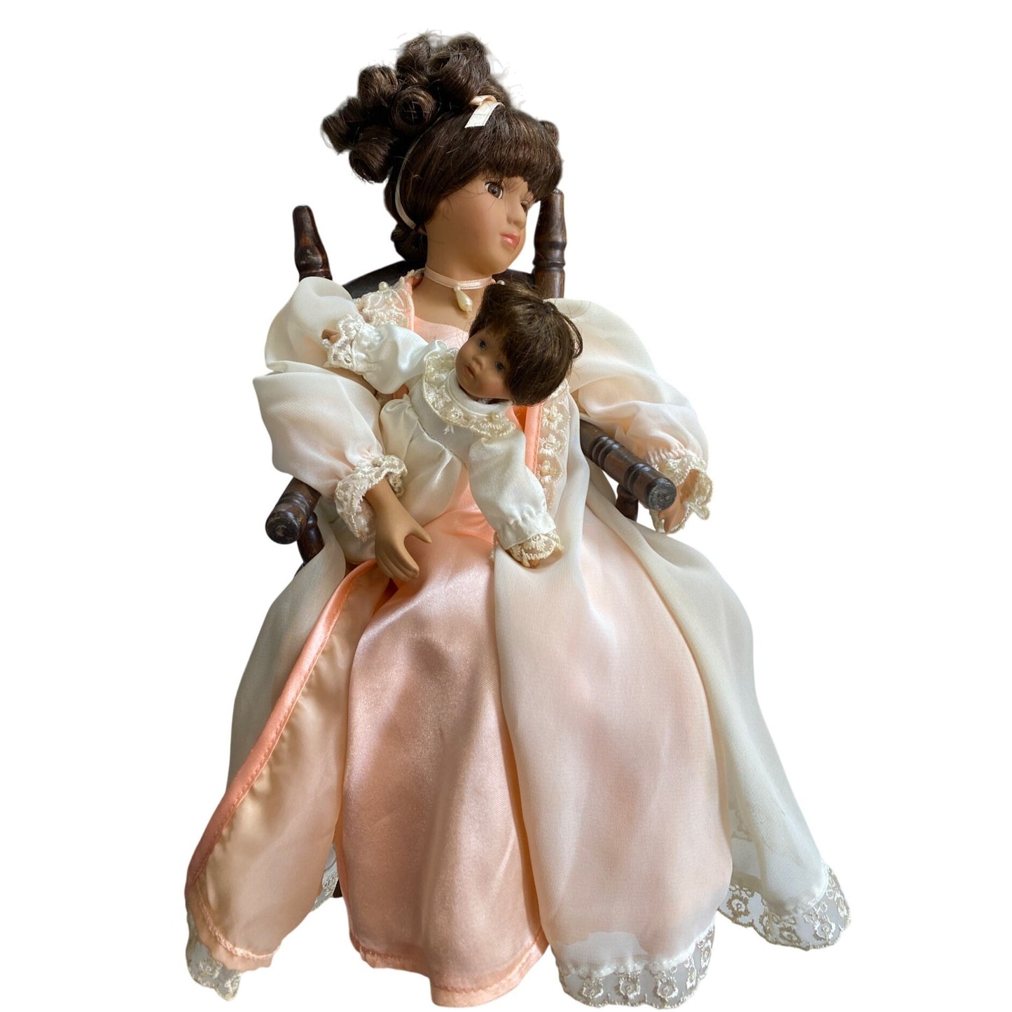 Vintage Porcelain Mother & Baby Doll Set With Rocking Chair