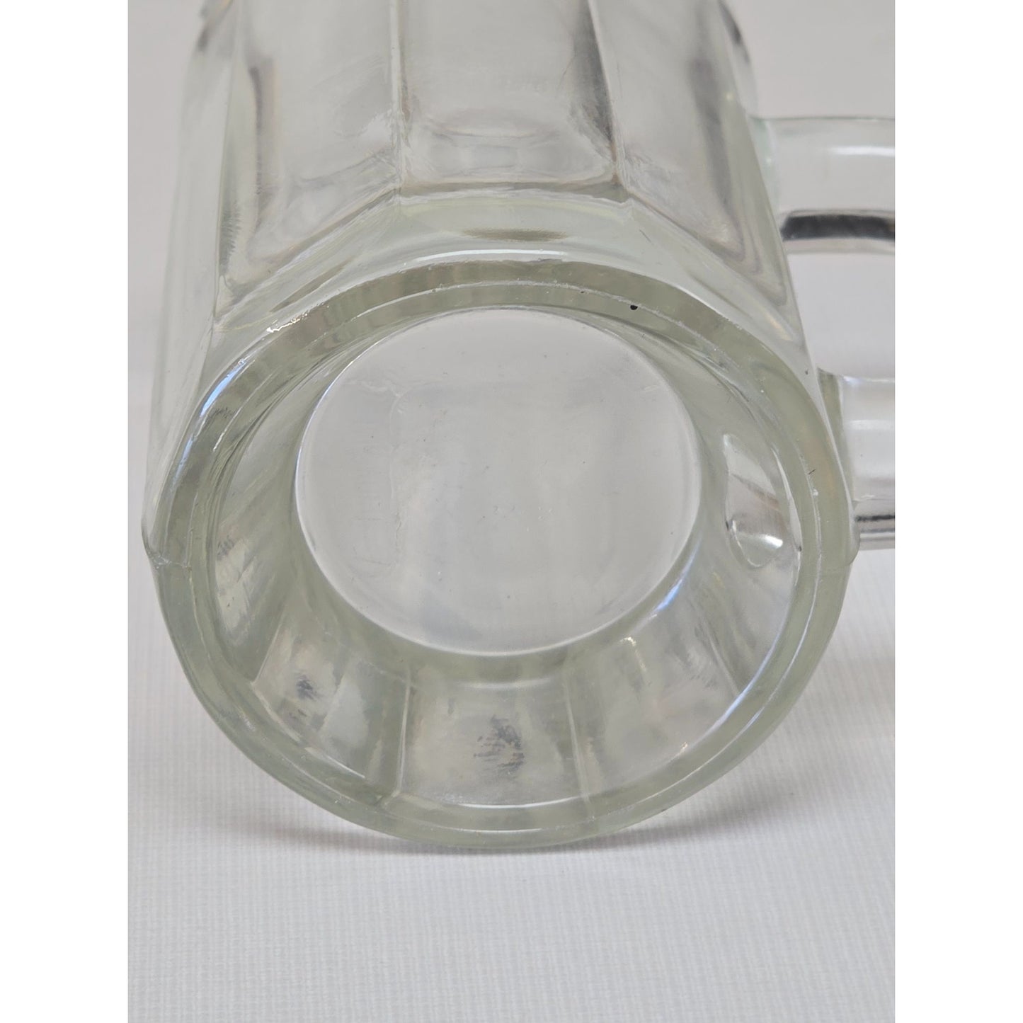 Vintage Clear Ribbed Glass Beer Mug Rounded Handle