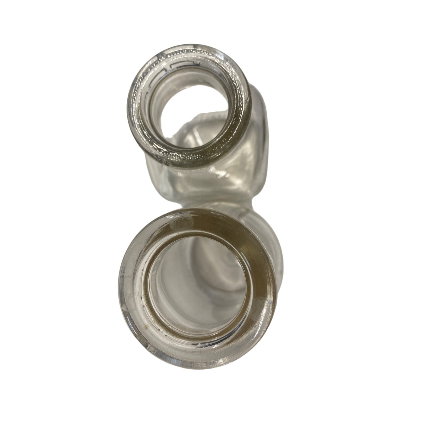 Vintage Clear Glass Milk Bottles Set Of 2 With Embossed Base & Unique Shape