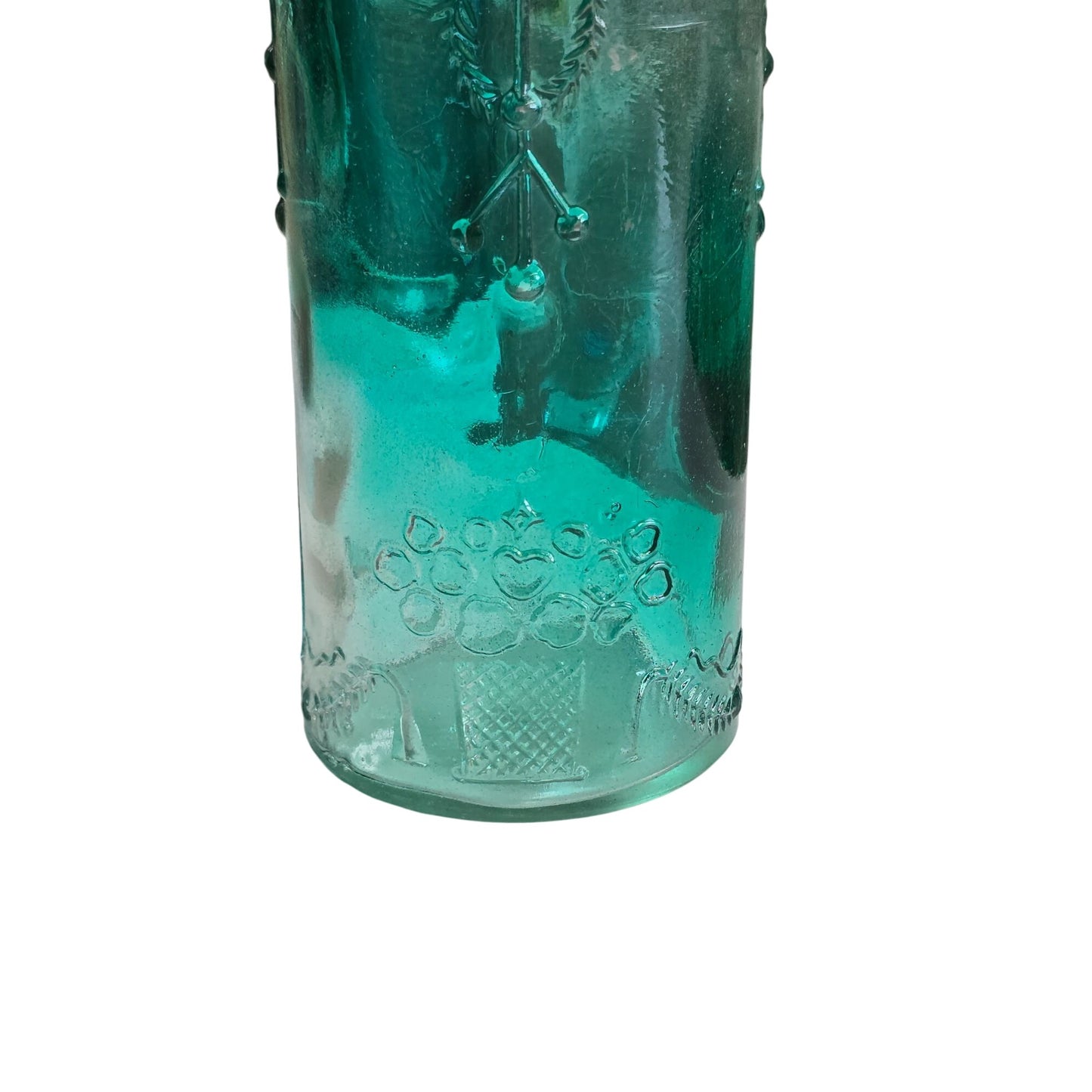 Embossed Glass Bottle Green 9"