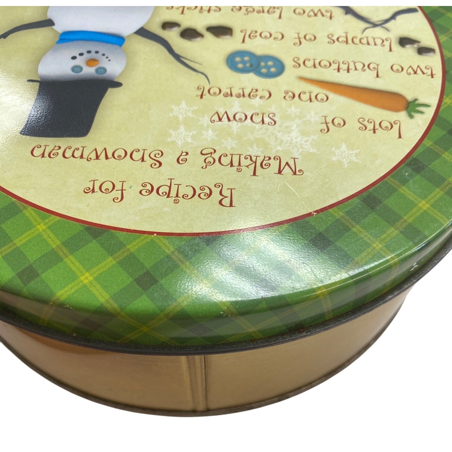 Decorative Holiday Tin Canister With Snowman Recipe Design