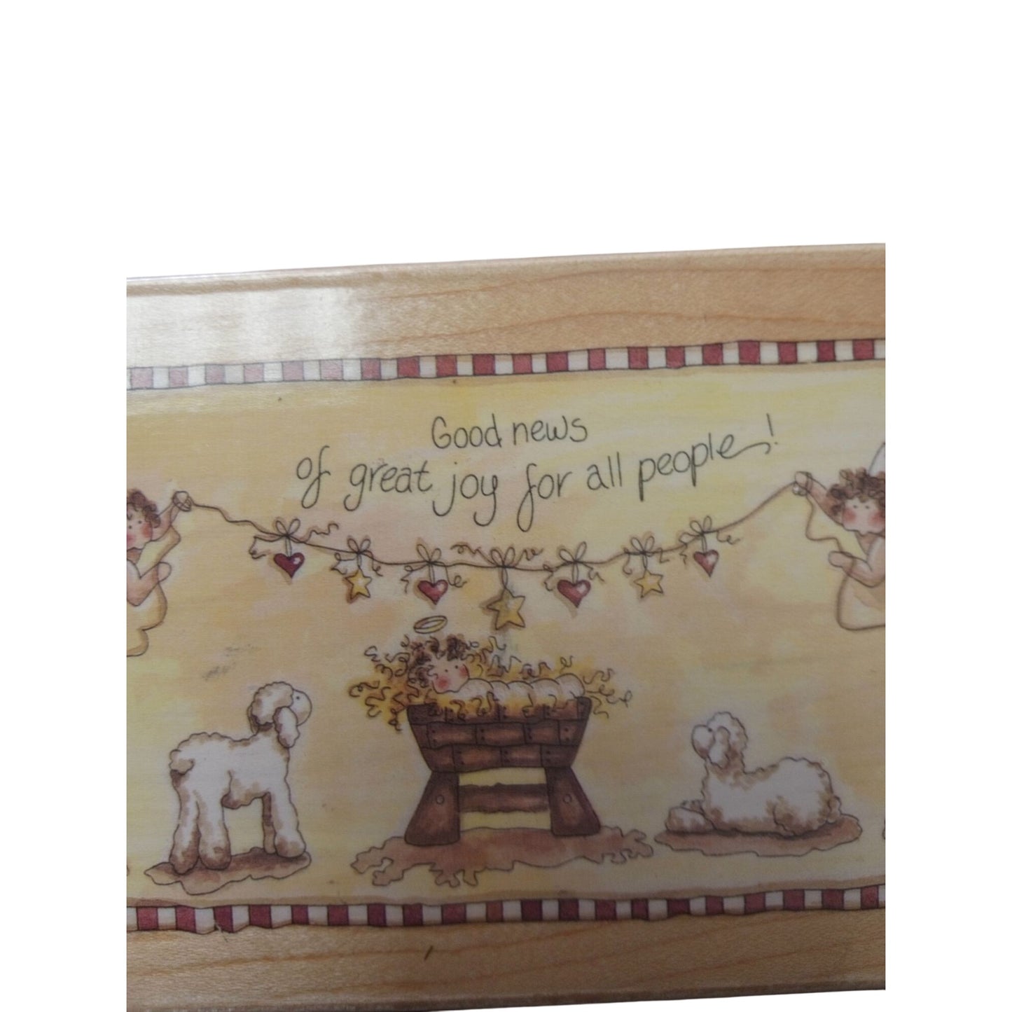 Christian Rubber Stamp Set With Cross & Nativity Scene Design "Good News Of Great Joy" Message