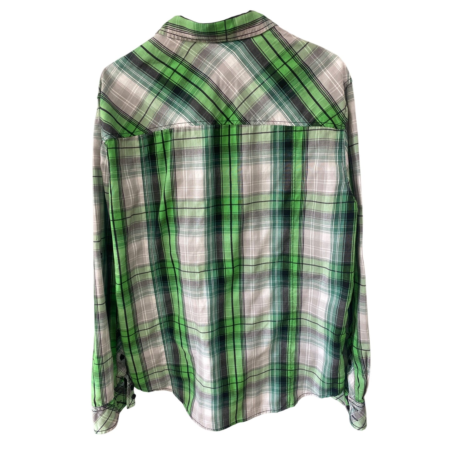 Green & Gray Plaid Button-Up Shirt Surplus XL Casual Long Sleeve Cotton Blend