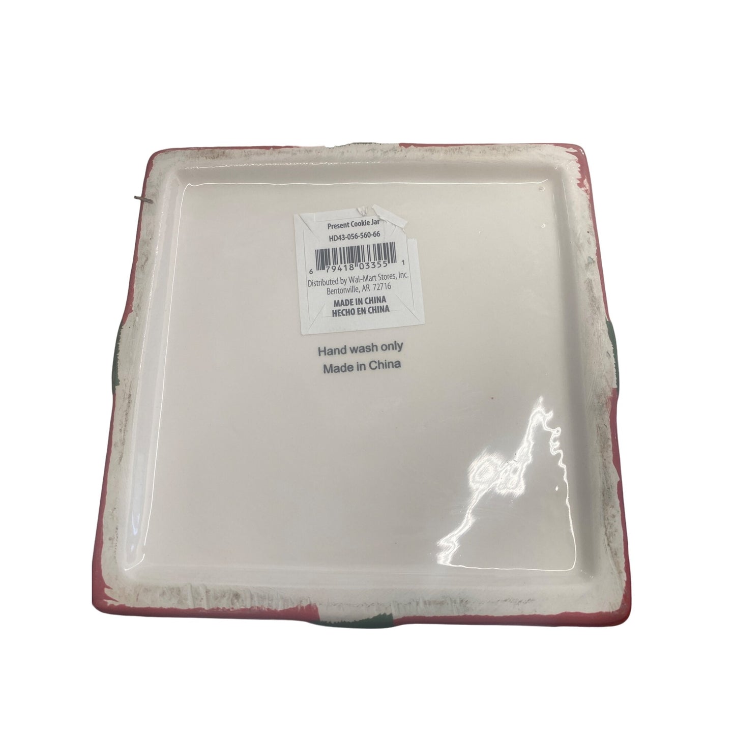 Christmas Gift Box Ceramic Cookie Jar With Bow & Polka Dots