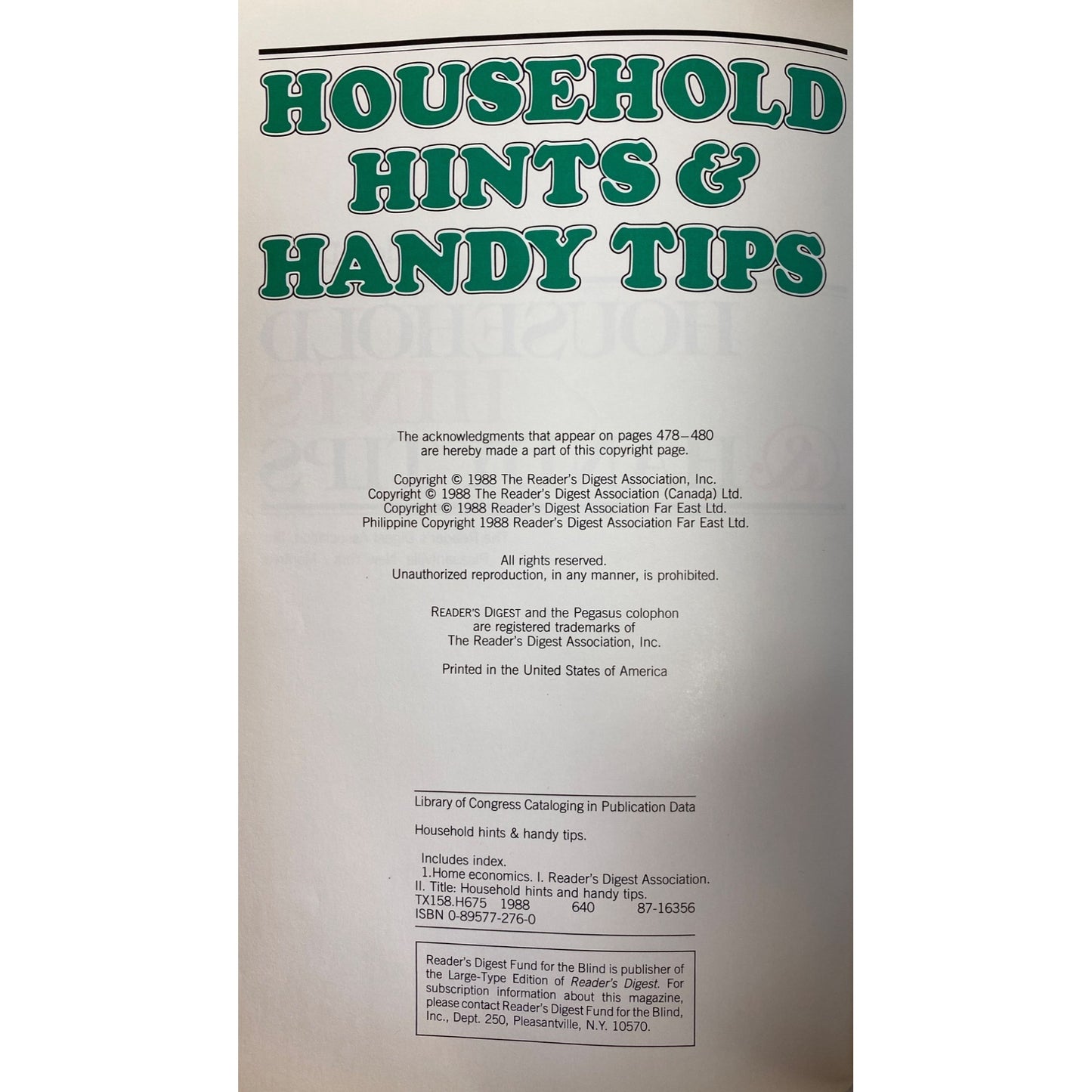 Readers Digest Household Hints