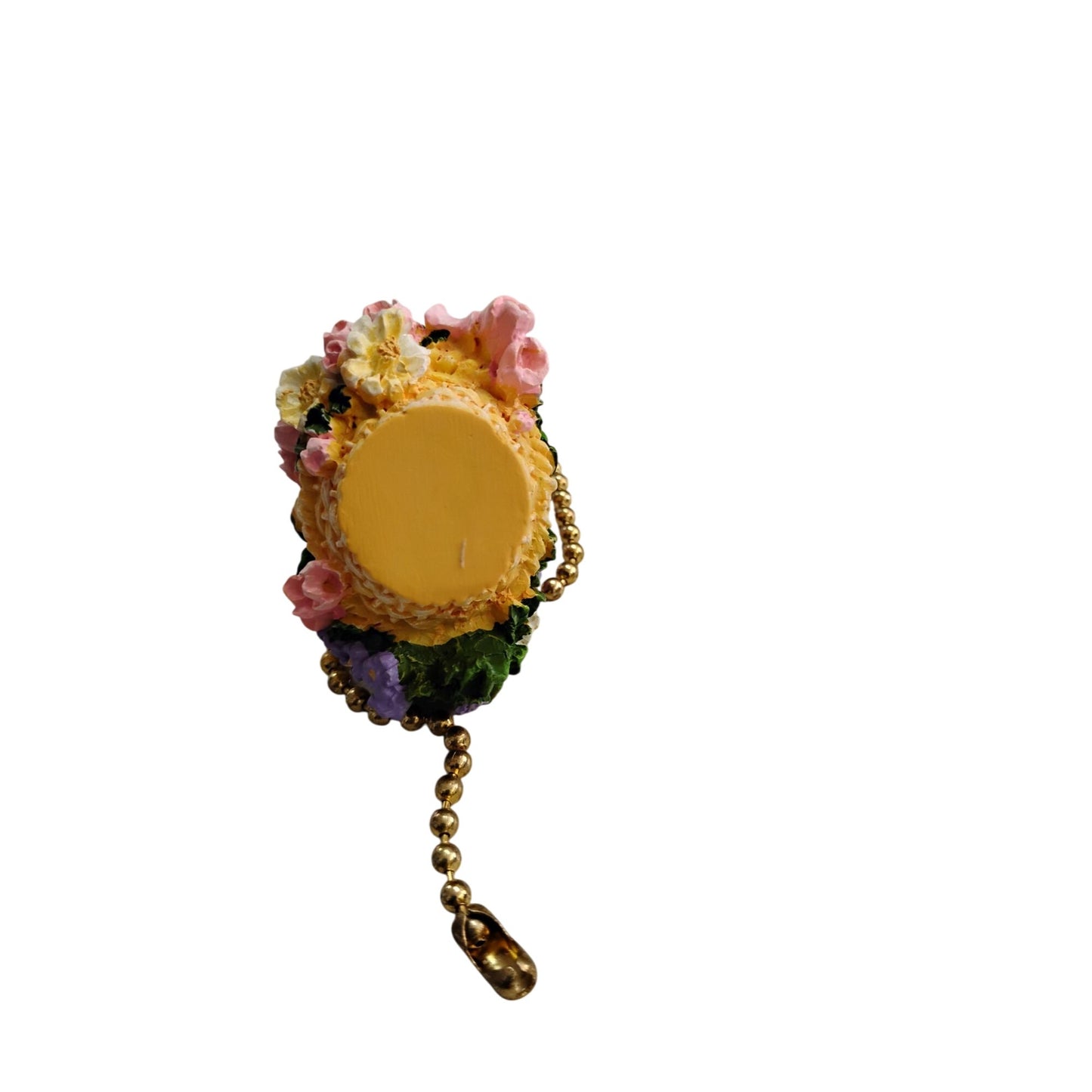 Miniature Floral Basket With Gold Pull Chain