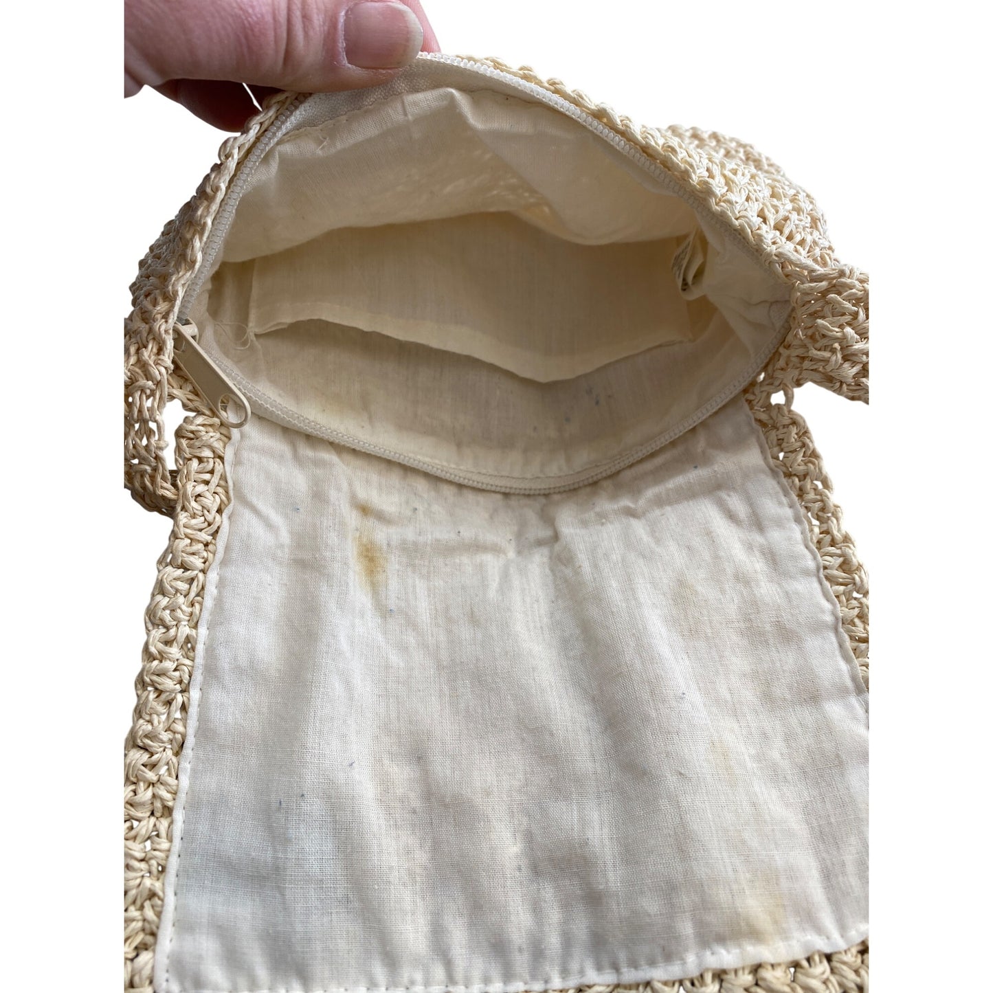 Handcrafted Beige Straw Crochet Shoulder Bag With Sunflower Embroidery