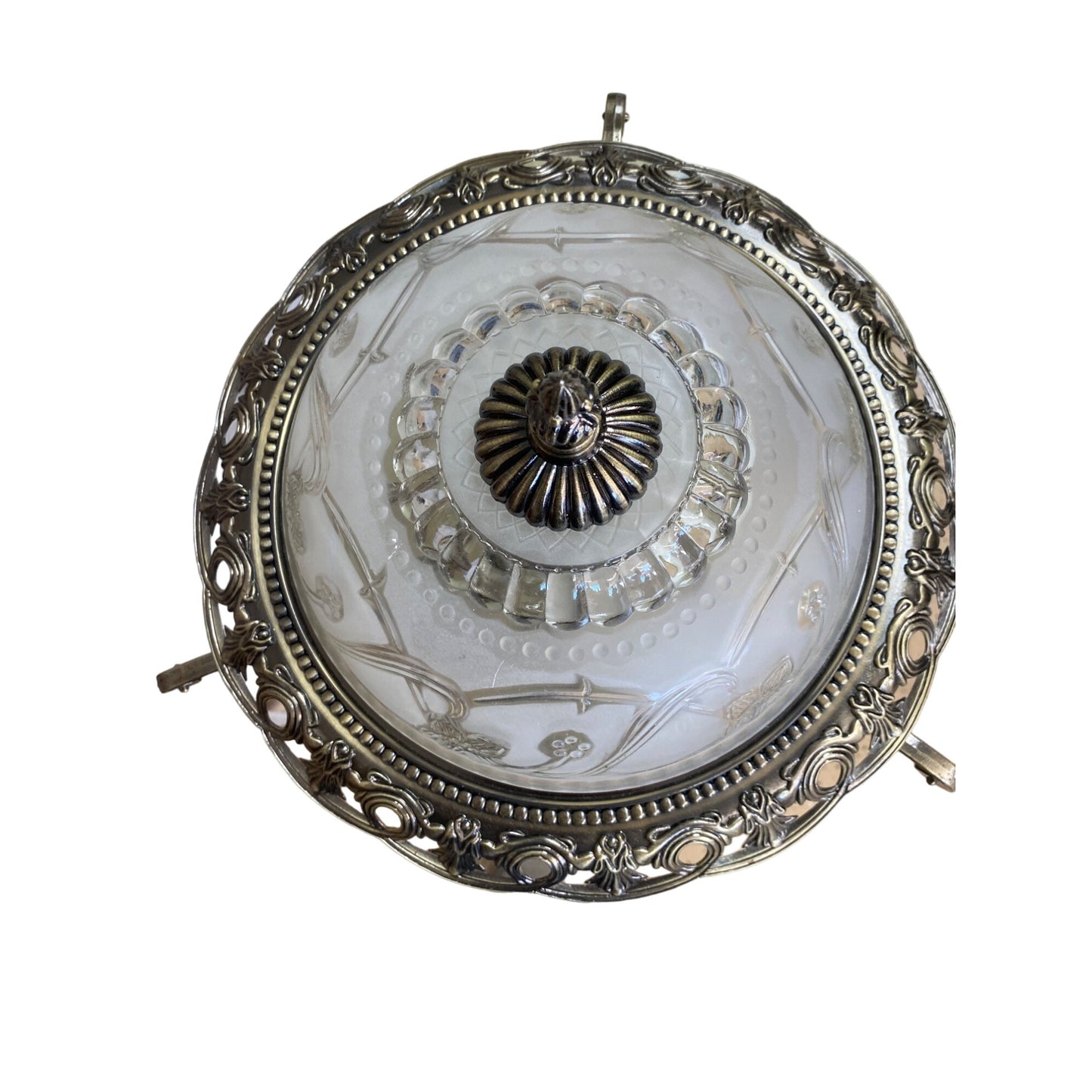 Antique Look Brass & Frosted Glass 2-Light Ceiling Fixture