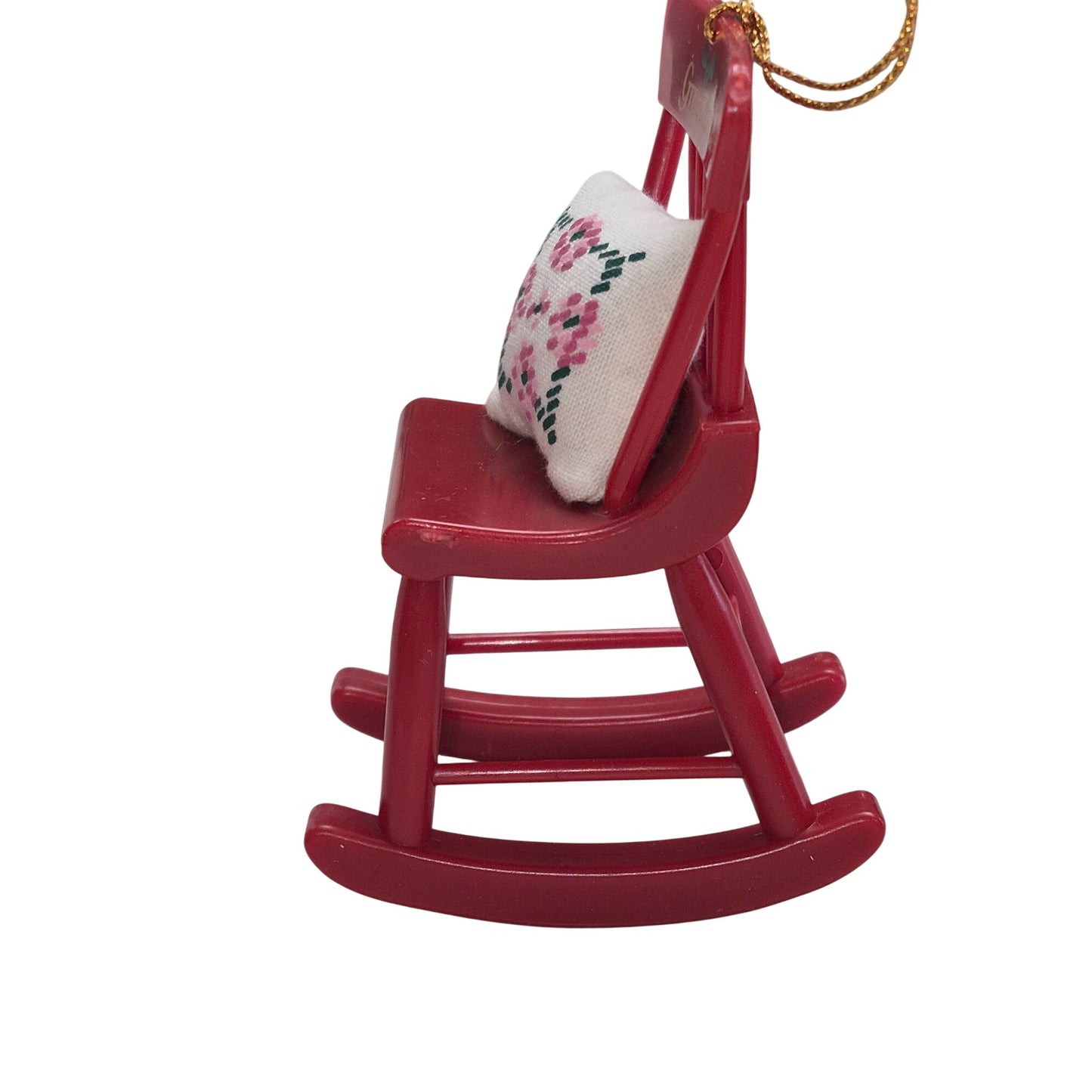 Red Miniature Rocking Chair Ornament With Grandma Text & Floral Pillow