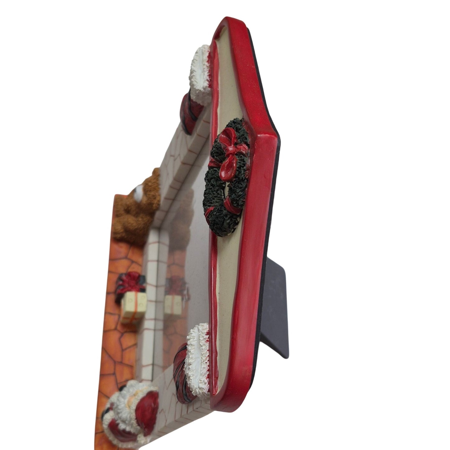 Christmas Fireplace Mantle Picture Frame Santa Bear & Stockings Holiday Decor