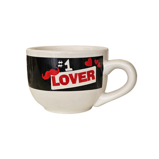 #1 Lover Ceramic Coffee Mug White & Black With Red Heart & Mustache Design Dishwasher & Microwave Safe