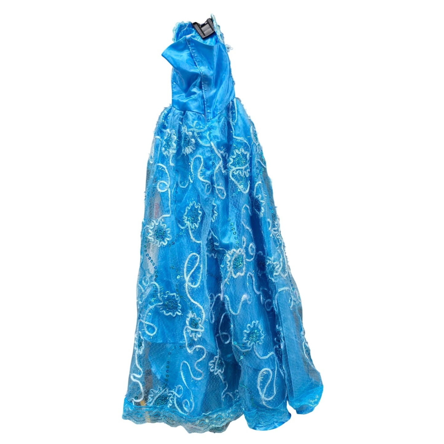 Handmade 25" Blue Embellished Doll Ball Gown Dress Sequins & Lace Overlay