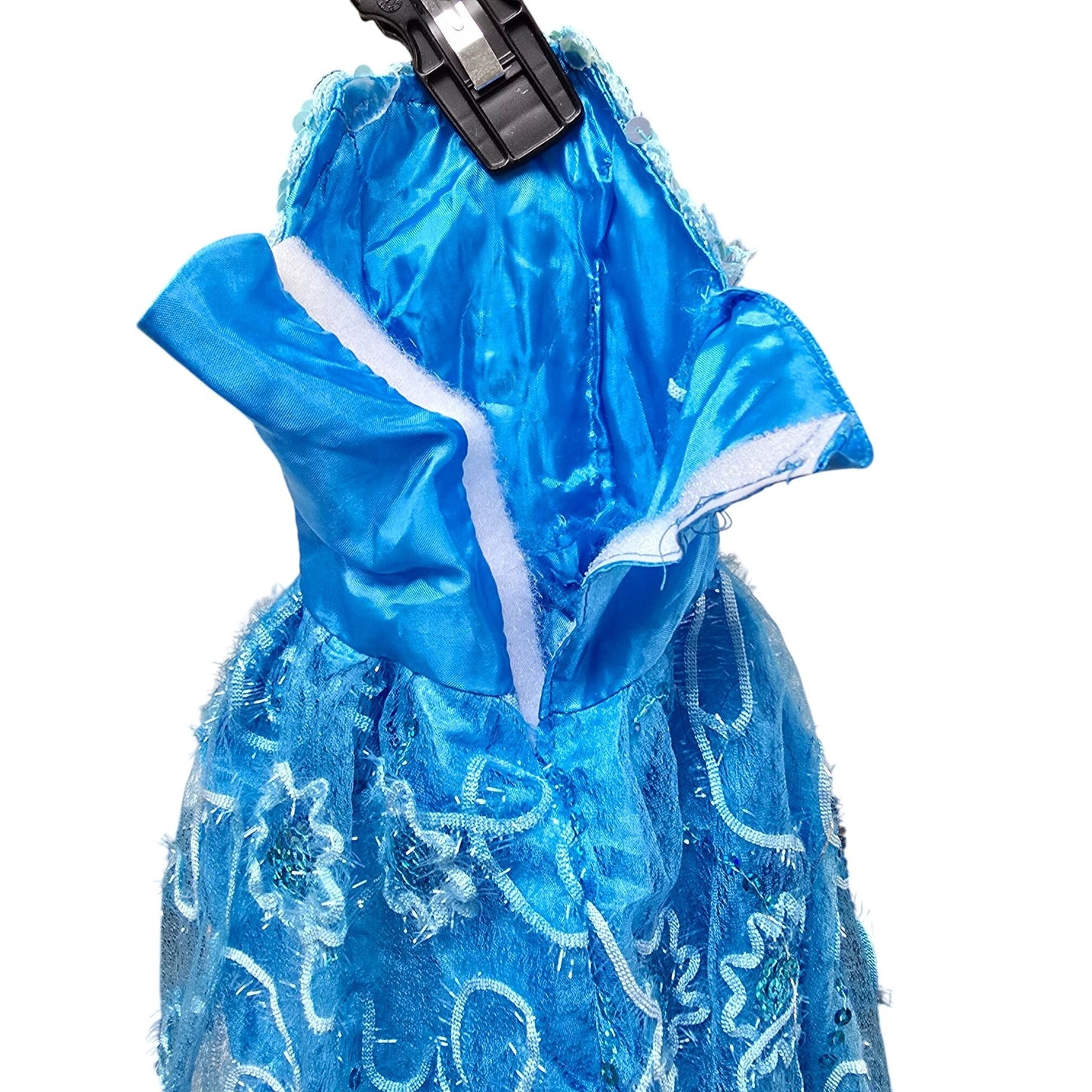 Handmade 25" Blue Embellished Doll Ball Gown Dress Sequins & Lace Overlay