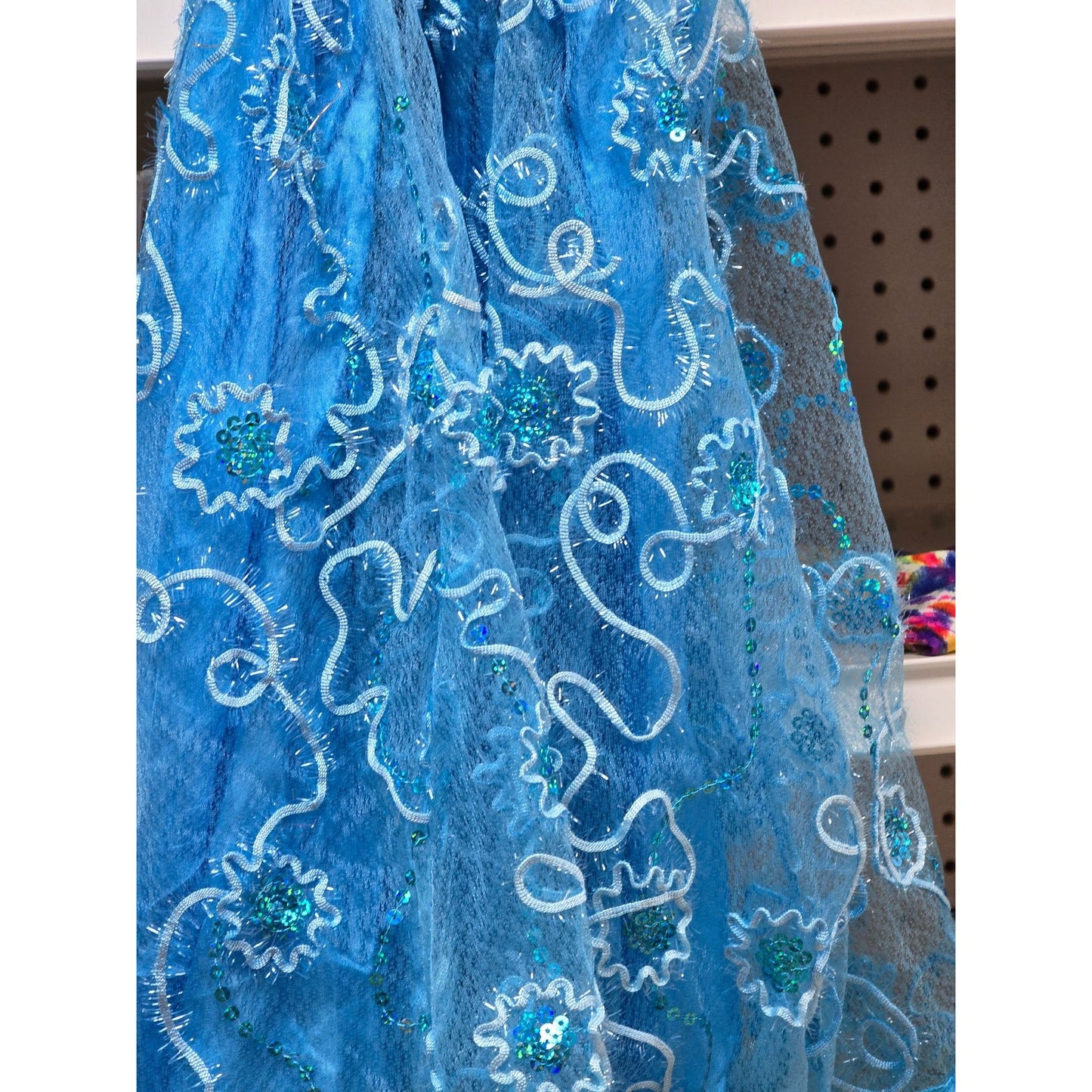 Handmade 25" Blue Embellished Doll Ball Gown Dress Sequins & Lace Overlay