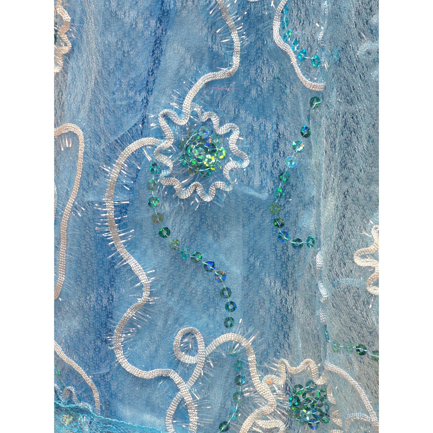 Handmade 25" Blue Embellished Doll Ball Gown Dress Sequins & Lace Overlay