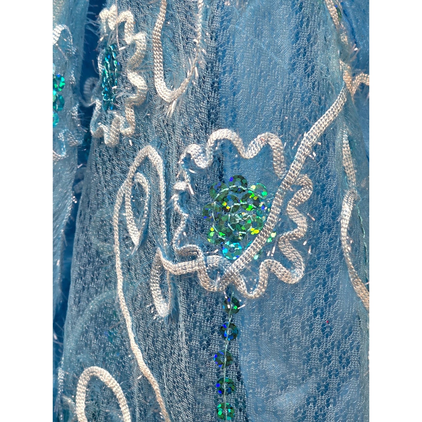 Handmade 25" Blue Embellished Doll Ball Gown Dress Sequins & Lace Overlay