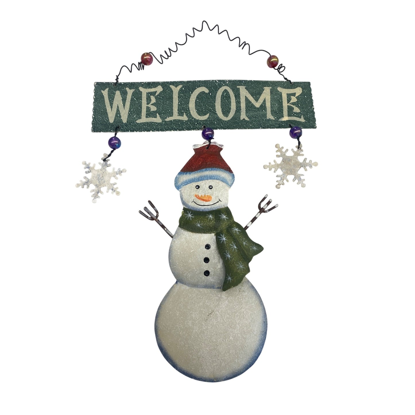 Welcome Sign With Metal Snowman & Snowflakes Christmas Decor