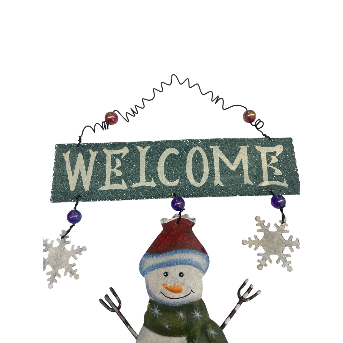 Welcome Sign With Metal Snowman & Snowflakes Christmas Decor