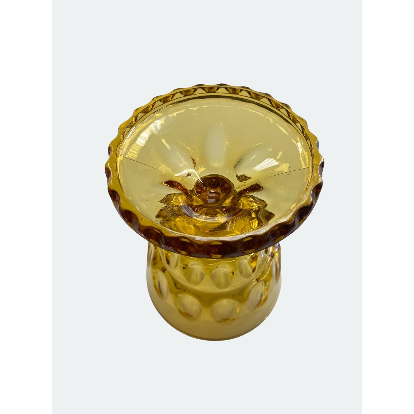Amber Glass Compote Thumprint Pattern & Pedestal Base