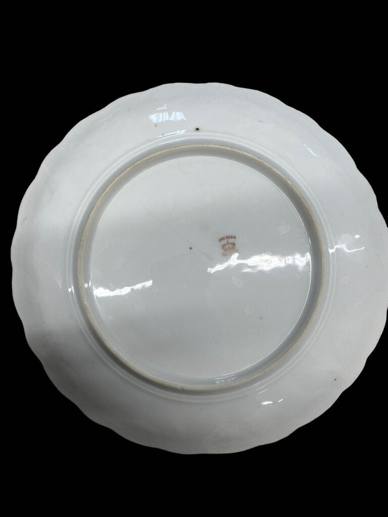 Vintage Dresden 9" Plate Gold Rimmed