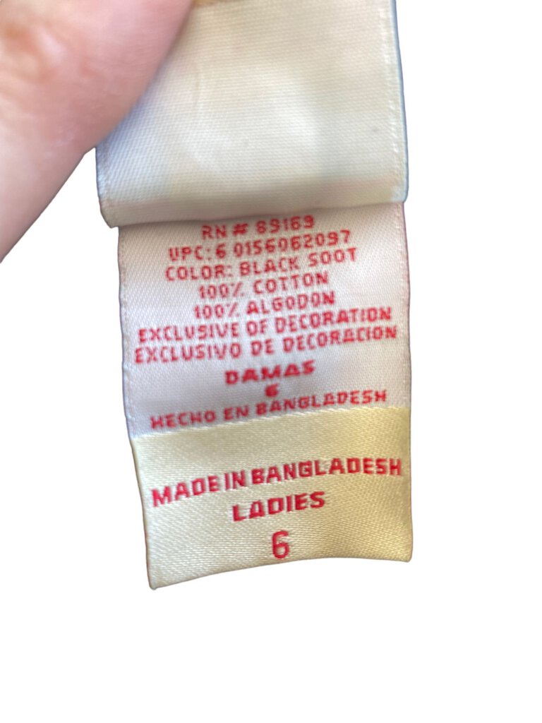 Faded Glory Women's Black Embroidered Pants Size 6 with Brown Floral Print embroidery on right leg. Cinch option at feet and waist to achieve the desired look you desire.