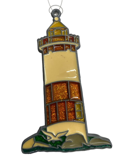 Vintage Stained Acrylic Suncatcher Lighthouse Seagull Beach Decor Coastal