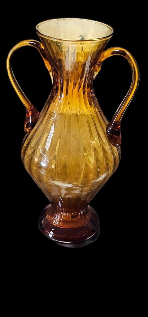 Double Handled Amber Glass Vase Swirl