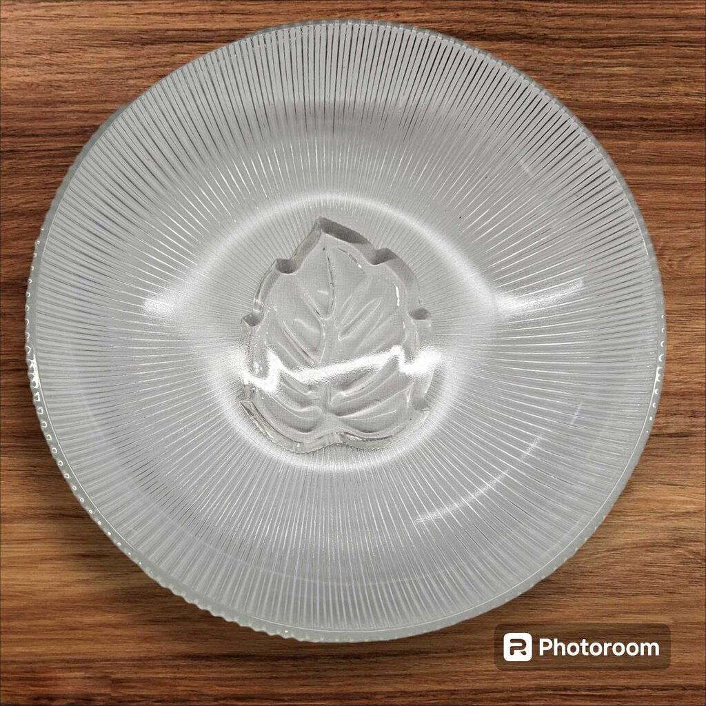 Vintage Federal Depression Glass Ribbed Large Glass Bowl Leaf 10" Diameter