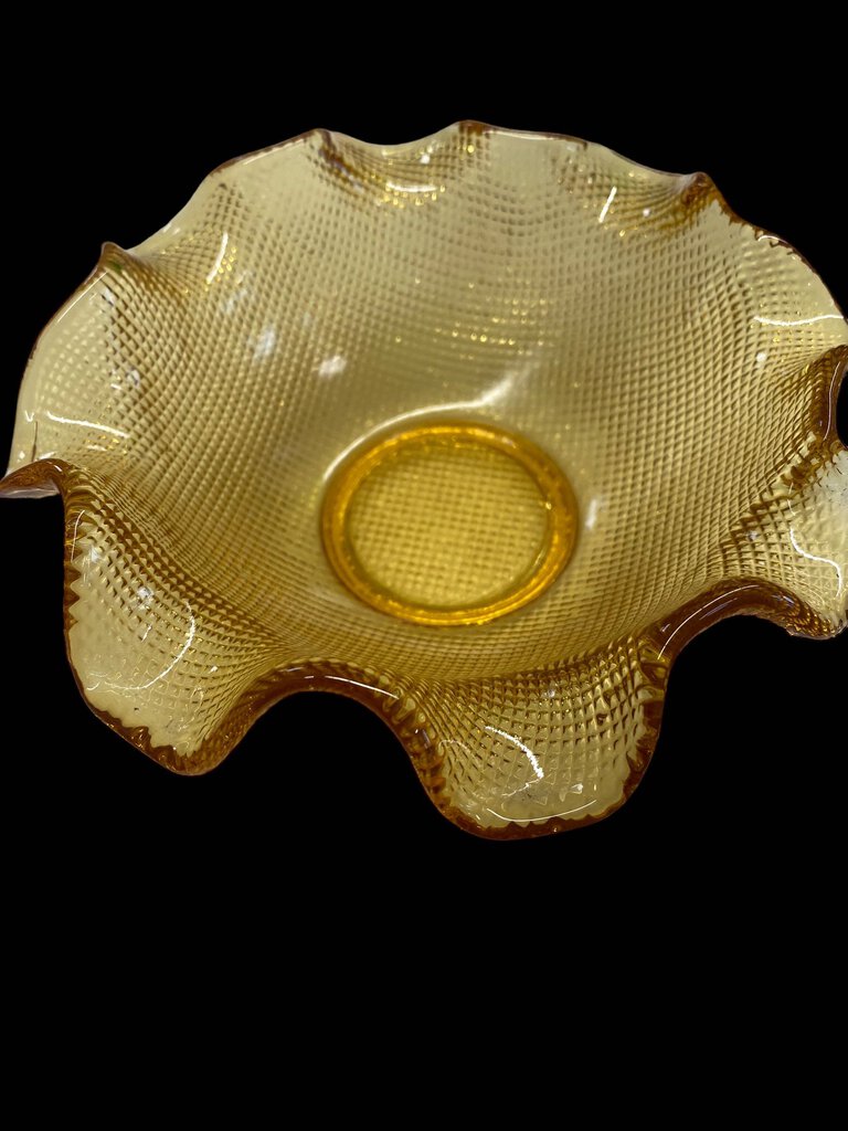 Vintage Amber Ruffled Dish Waffle Design