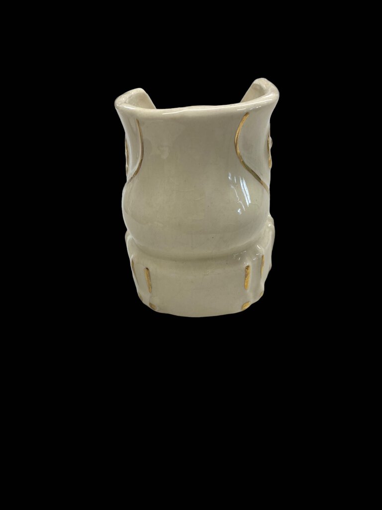 Vintage Ceramic Shoe White Boot Gold Trim Planter