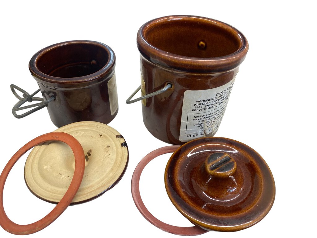 Two Vintage Brown Stoneware Cheese Crocks