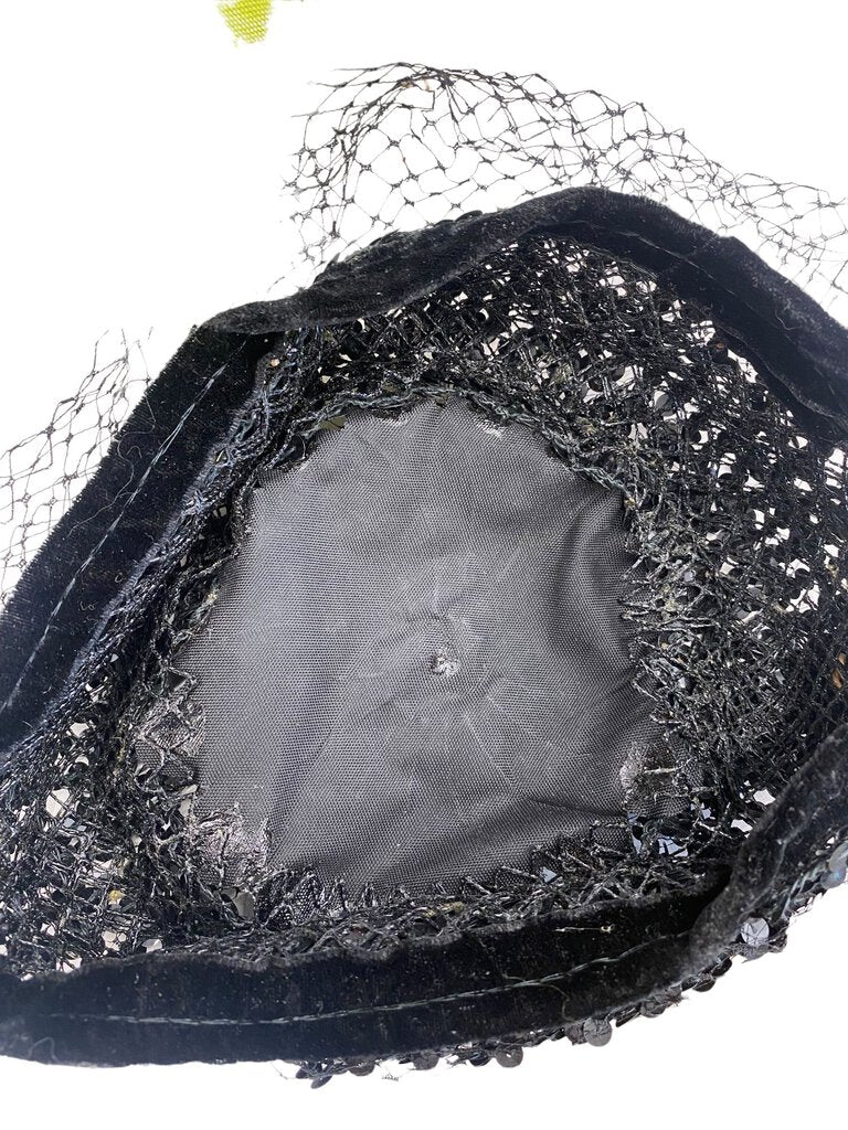 Vintage Black Sequined Netted Mourners Hat