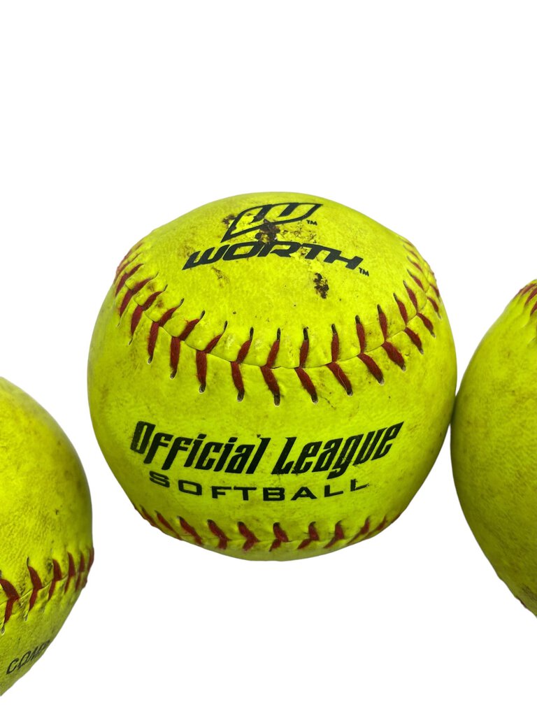 Worth Official League Softball 11'' YWCS 11 inches, .44 COR 375 COMP Neon Yellow Set of 3 balls plus cinch bag for travel/storage