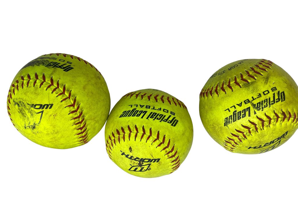 Worth Official League Softball 11'' YWCS 11 inches, .44 COR 375 COMP Neon Yellow Set of 3 balls plus cinch bag for travel/storage