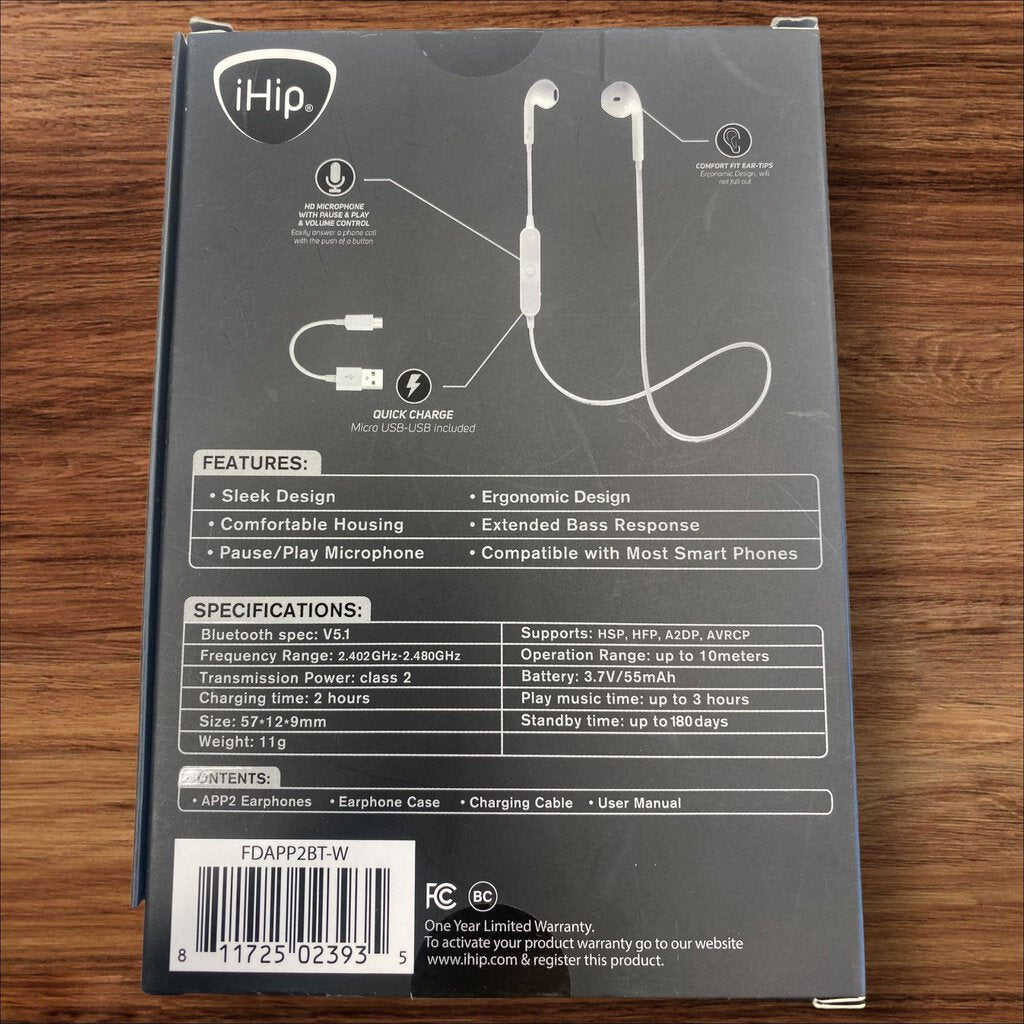 BRAND NEW IN BOX UNOPENED IHip APP-2-BT Bluetooth Wireless Music Ergonomic Earphones