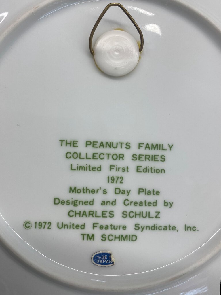 VINTAGE 1972 SCHMID CHARLES SCHULZ PEANUTS LTD 1ST ED MOTHERS DAY PLATE LINUS
