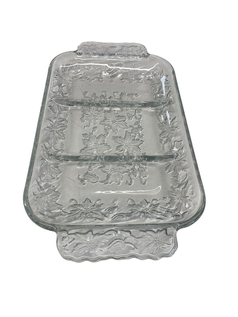 Princess House Fantasia Three Part Clear Glass Divided Relish Platter