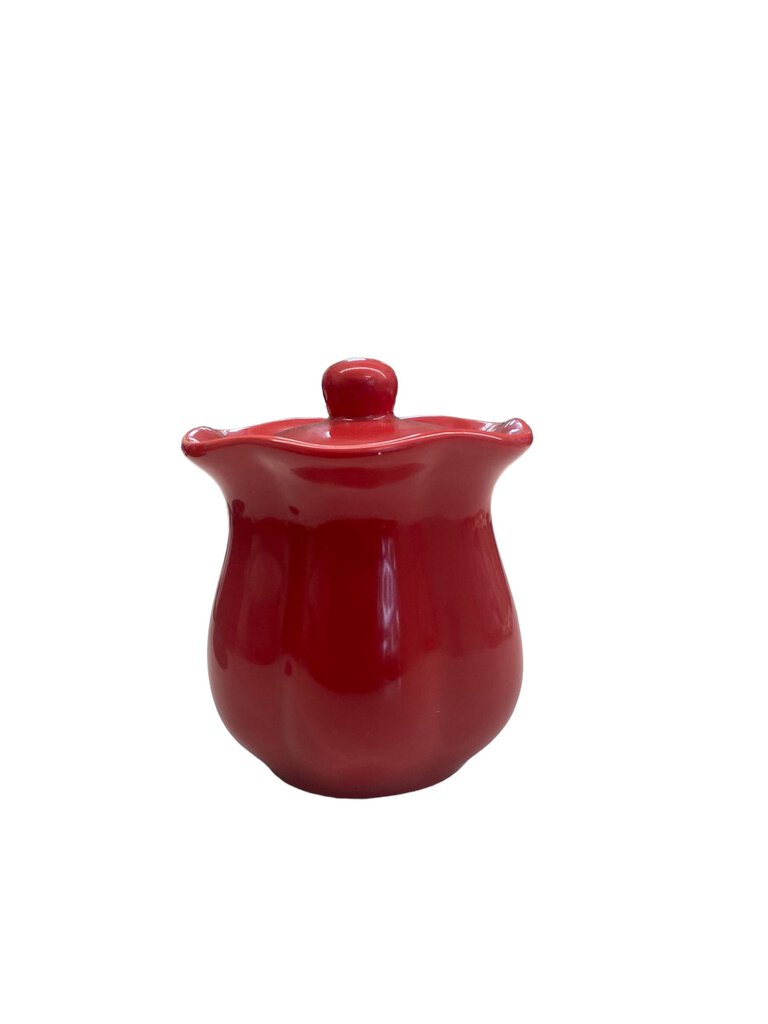 Red Ceramic Pottery Pot With Lid Unmarked