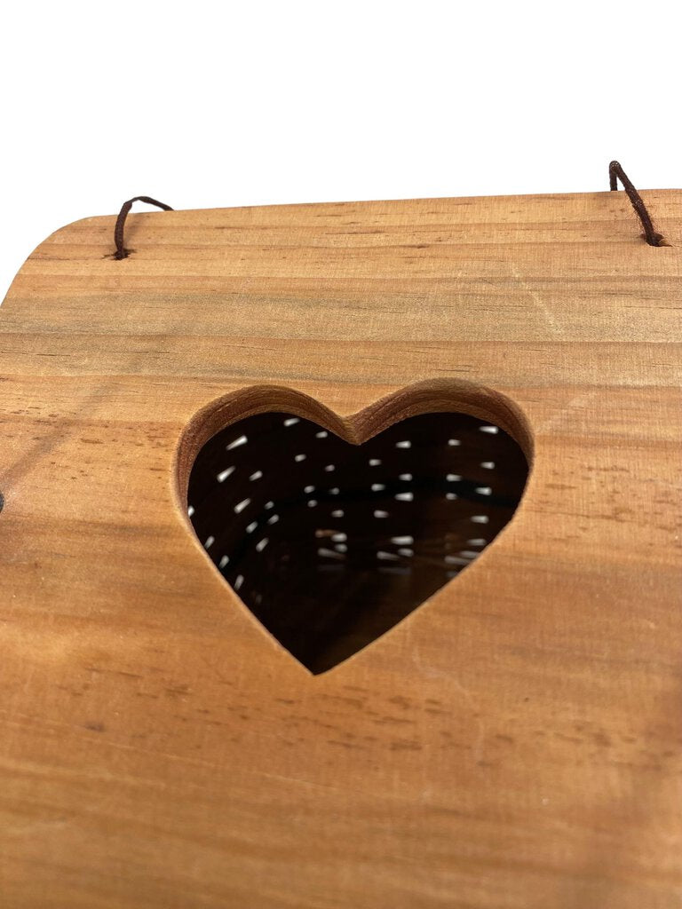 Woven Square Basket Detachable Wooden Lid with Heart Cut Out