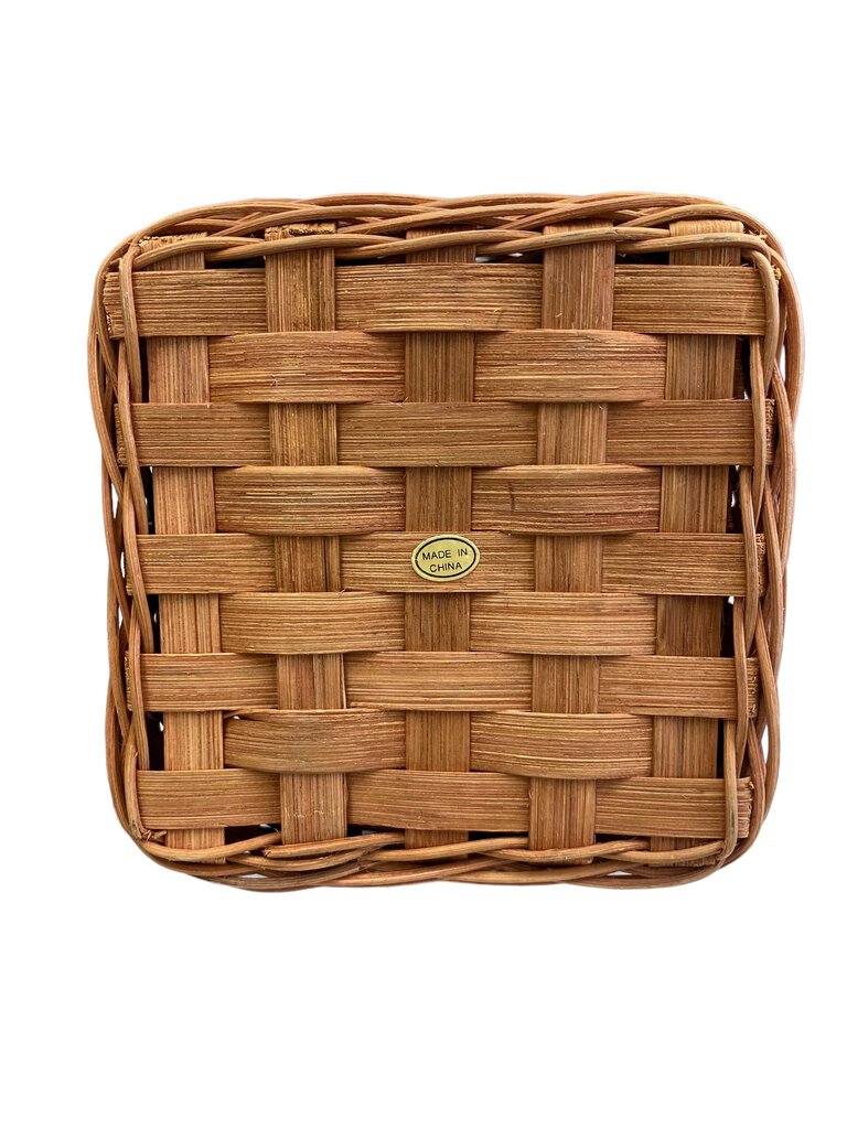 Woven Square Basket Detachable Wooden Lid with Heart Cut Out